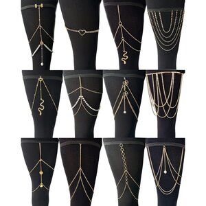 12Pcs Thigh Chains Snake Heart Pearl CZ Leg Chain Boho Layered Body Chain Summer